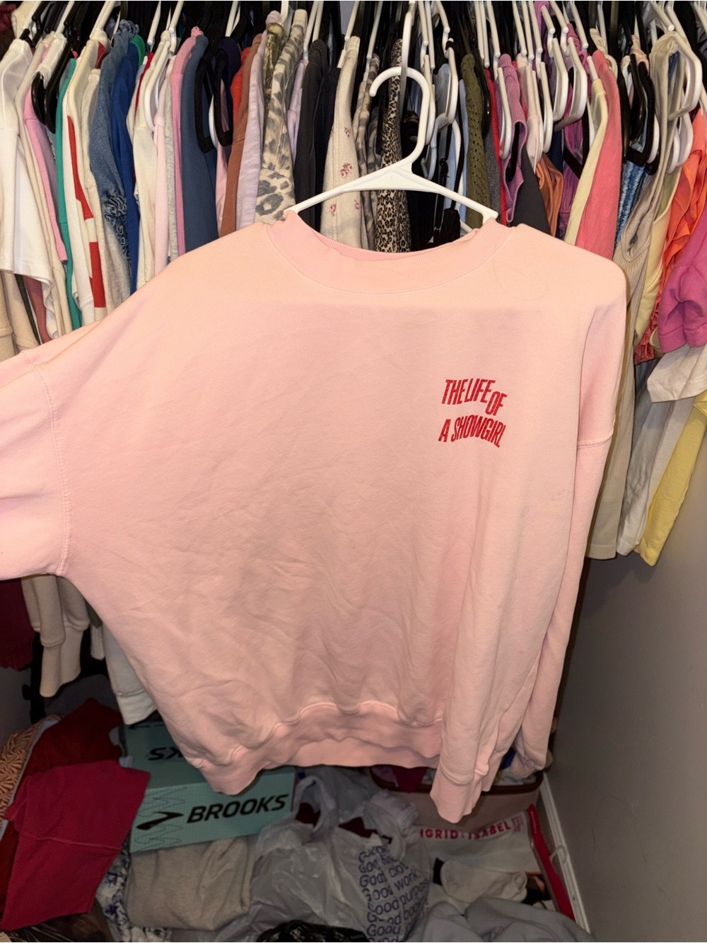 Taylor Swift Pink Crewneck Sweatshirt with Red Chest Graphic